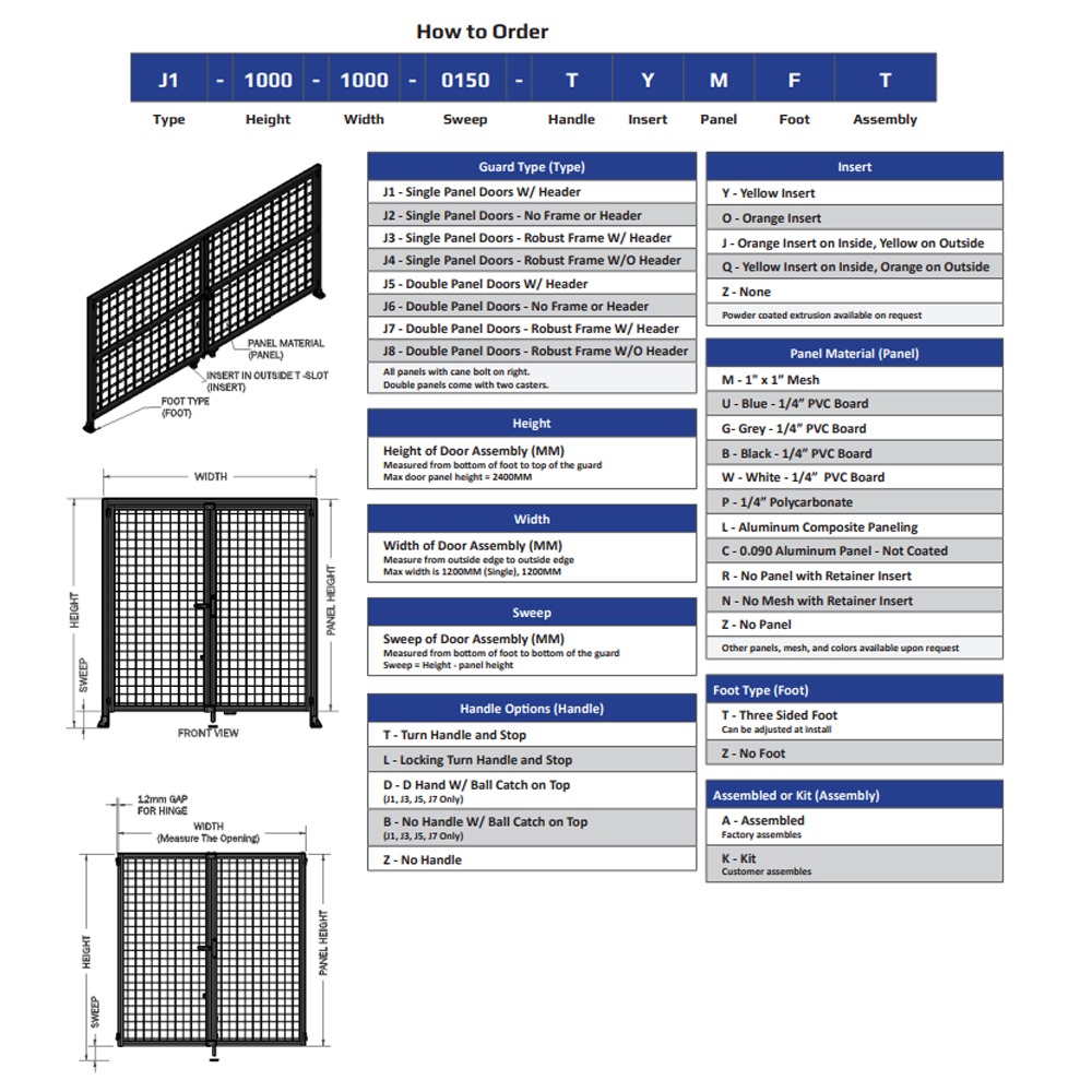 J3-2135-2000-0150-TYPTK SINGLE PANEL, DOUBLE DOOR-FRAME W/ HEADER-HANDLE ON LEFT 2135MM X 2000MM  1/4" POLYCARB, AS A KIT