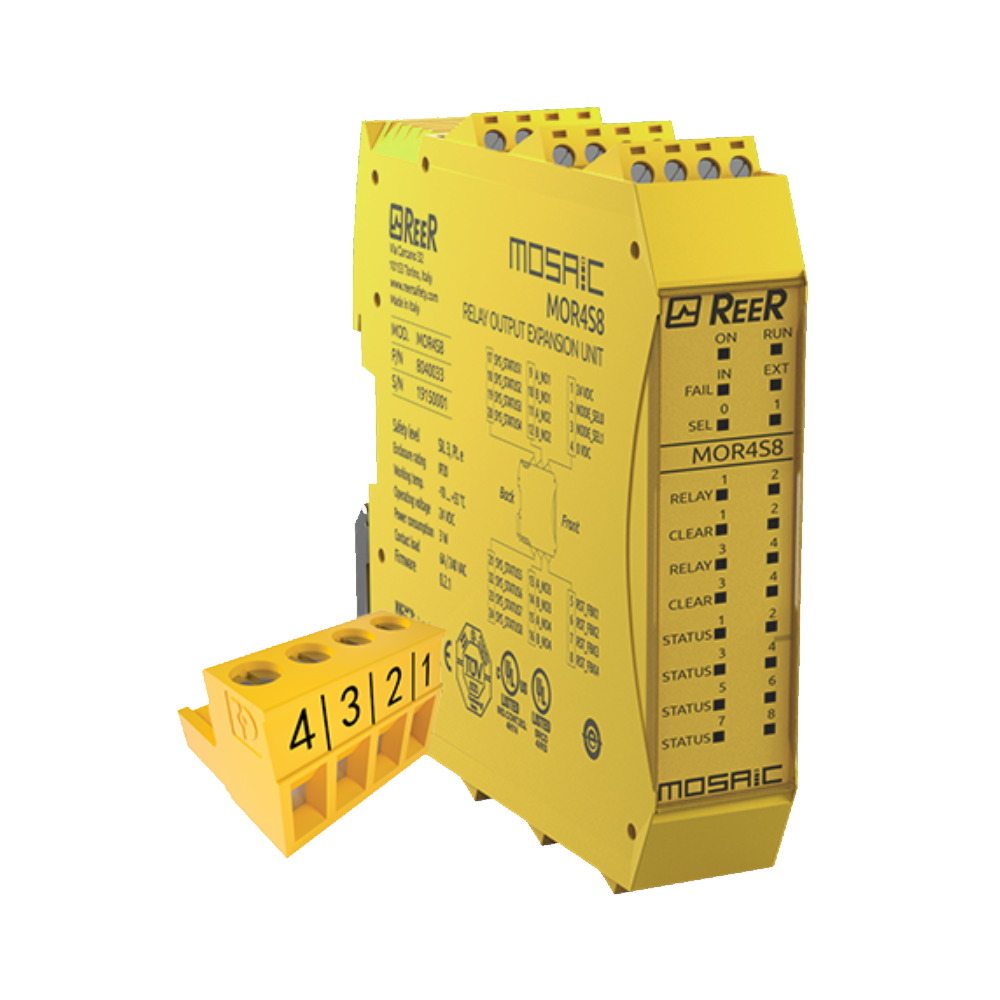 REER RELAY EXPANSION, 4 RELAY OUTPUTS, CONFIG. OUTPUTS, 8 STATUS OUTPUTS, SCREW TERMINAL(MOR4S8)