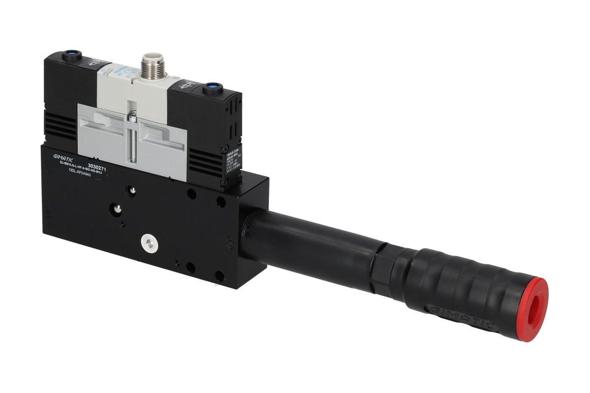GIMATIC VACUUM EJ-BSVLG-LARGE-HF-3-ISO VACUUM PUMP WITH HOLDER AND INTEGRATED SILENCER, WITH 3/2 X2 NO SOLENOID VALVE FOR VACUUM AND BLOW-OFF, M12X1 5-PIN CONNECTION, G1/2" VACUUM PORT