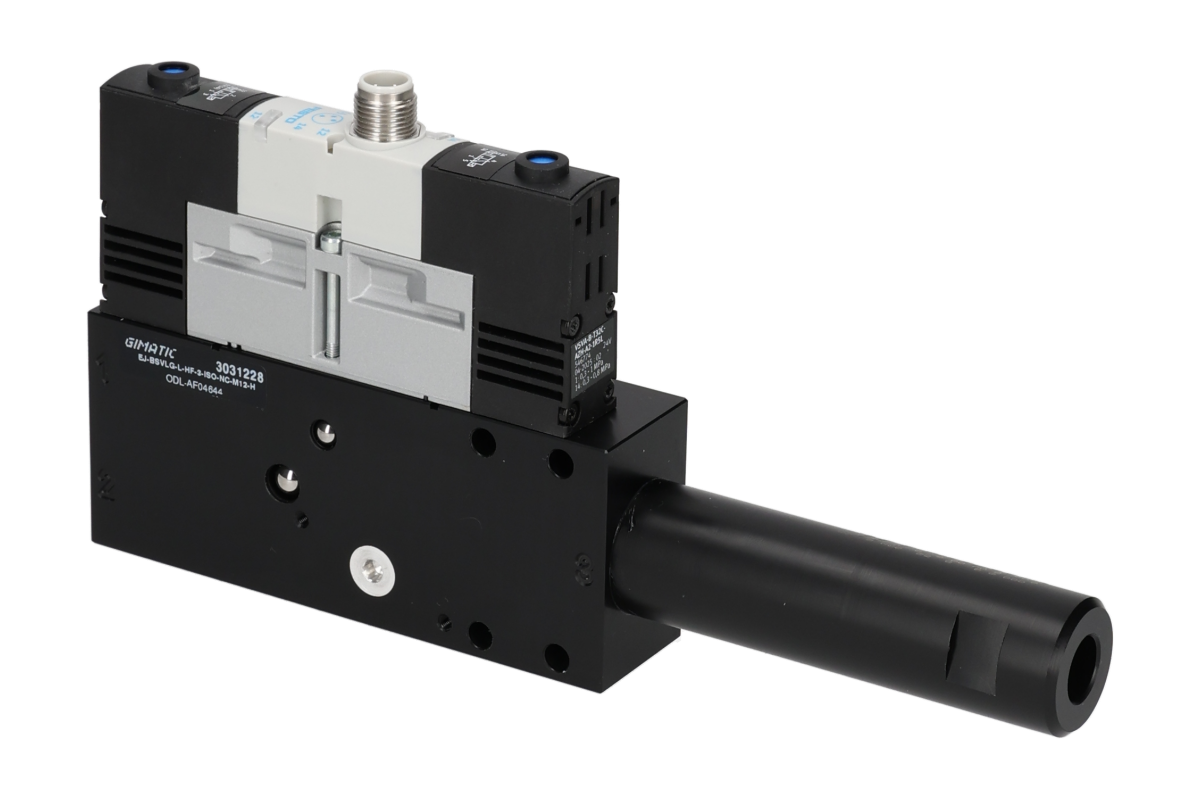 GIMATIC VACUUM EJ-BSVLG-LARGE-HF-3-ISO VACUUM PUMP WITH HOLDER, 3/2 X2 NC SOLENOID VALVE FOR VACUUM AND BLOW-OFF, M12X1 5-PIN CONNECTION, IP54, G1/2" VACUUM PORT