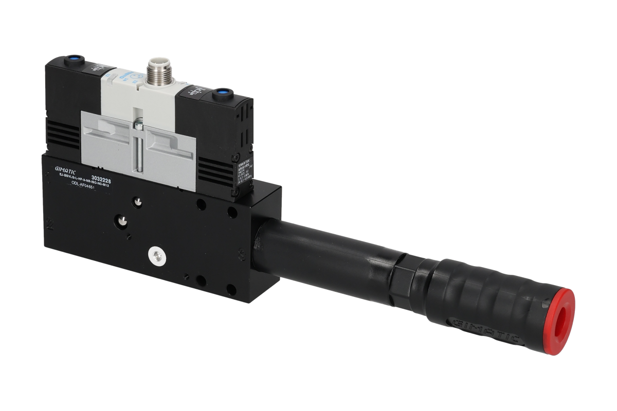 GIMATIC VACUUM EJ-BSVLG-LARGE-HF-3-NR-ISO VACUUM PUMP WITH HOLDER, 3/2 X2 NC SOLENOID VALVE FOR VACUUM AND BLOW-OFF, M12X1 5-PIN CONNECTION, IP54, G1/2" VACUUM PORT (ENERGY SAVING)