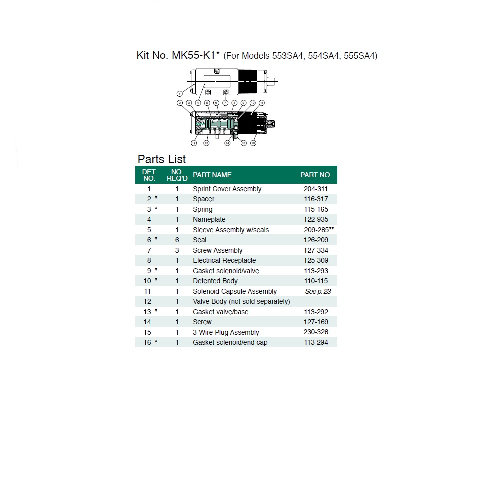 115-165 NUMATICS/AVENTICS VALVE PART MK55 SERIES INTERNAL SPRING FOR "SA" MODEL ONLY