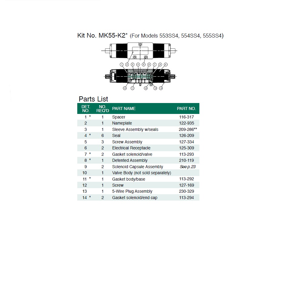 MK55-K2 NUMATICS/AVENTICS VALVE REPAIR KIT MK55 SERIES (SS4) DETENT
