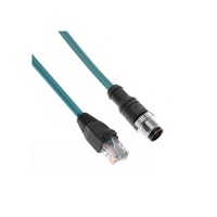 ETHERNET CORDSET RJ45 STR X M12 MALE 4 PINS D-CODE STR, 3 METER PUR, TEAL, 22 AWG 30VAC/DC