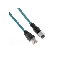 MENCOM ETHERNET CORDSET 4 PIN M12/RJ45 F/M STR 2M PVC TEAL HI-FLEX 24AWG 60VAC/DC