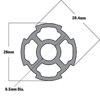10D-28H-0 MODULAR SOLUTION D28 EXTRUDED PROFILE HEAVY 28MM OD FRAME WITH RIDGE MOUNT 4M LONG