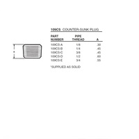 109CS-B ANDERSON BRASS FITTING 1/4" NPT MALE HEX COUNTERSUNK PLUG