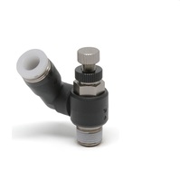 PISCO PLASTIC FLOW CONTROL 1/2" TUBE X 1/2" NPT MALE 45 DEGREE METER OUT, KNOB ADJ
