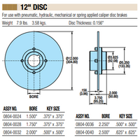 08040036 TOLOMATIC FIXED HUB DISC ASSEMBLY, 12" DISC DIAMETER, 2.25" BORE, 0.156" THICKNESS