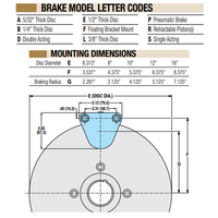 07220000 TOLOMATIC PNEUMATIC CALIPER BRAKE - SINGLE ACTING, FIXED MOUNT - FLOATING DISC, 1/4" THICK (P20SB)
