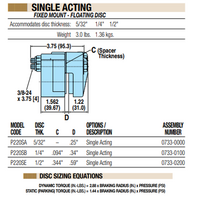 07330100 TOLOMATIC PNEUMATIC CALIPER BRAKE, SINGLE ACTING, FIXED MOUNT - FLOATING DISC, 1/4" THICK (P200SB)