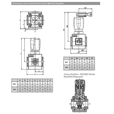 8652AM0040A00G0 NUMATICS/AVENTICS MANIFOLD REGULATOR 652 SERIES 1/2" NPT, 7-125PSI, NO GAUGE PORT