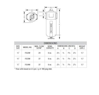 F554M ARROW COALESCING FILTER 1/2" NPT, .03MIC, 250PSI, MB