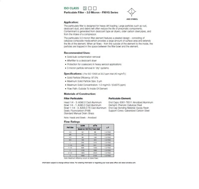 F901G-04AGZ NUMATICS/AVENTICS HIGH FLOW PARTICULATE FILTER 901 SERIES 1/2" NPT, 3MIC, AD, DP