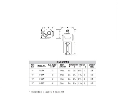 L476W ARROW MID FLOW ULTRA LUBRICATOR 3/4" NPT W/MET BWL-SG