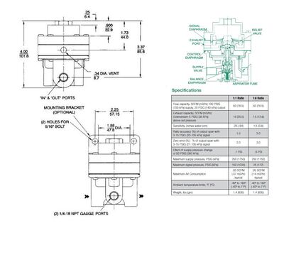 R871-03BZ NUMATICS/AVENTICS VOLUME BOOSTER 87 SERIES 3/8" NPT 1:1 RATIO NEG. BIAS, BRK