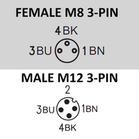 CO8.3-5.23-C12.3/P DOUBLE ENDED PATCH CABLE 3 PIN M8 X M12 F/M STRAIGHT 5M PUR YELLOW 24 AWG
