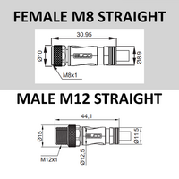 ECS-2CO8.3-2.22/2.22/P Y-SPLITTER STRAIGHT M12 MALE 4 PINS X (2) STRAIGHT M8 FEMALE 3 PINS, 2 METER BLACK PUR, 24 AWG