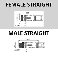 CO12.4-5.33-C12.4/P DOUBLE ENDED PATCH CABLE, 4 PIN M12 F/M STRAIGHT 5M PUR YELLOW 22 AWG