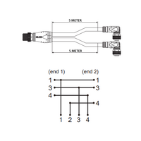 ECS-2CBO12.4-5.32/5.32/P Y-SPLITTER STRAIGHT M12 MALE 4 PINS X (2) ELBOW M12 FEMALE 4 PINS, 5 METER BLACK PUR, 22 AWG