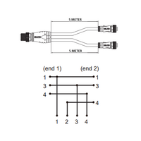 ECS-2CO12.4-5.33/5.33/P Y-SPLITTER STRAIGHT M12 MALE 4 PINS X (2) STRAIGHT M12 FEMALE 4 PINS, 5 METER YELLOW PUR, 22 AWG
