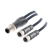 Y-SPLITTER STRAIGHT M12 MALE 4 PINS X (2) STRAIGHT M12 FEMALE 4 PINS, 1 METER BLACK PUR, 22 AWG
