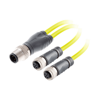 Y-SPLITTER STRAIGHT M12 MALE 4 PINS X (2) STRAIGHT M12 FEMALE 4 PINS, 1 METER YELLOW PUR, 22 AWG