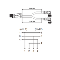 ECS-2CBO8.3-1.22/1.22/P Y-SPLITTER STRAIGHT M12 MALE 4 PINS X (2) ELBOW M8 FEMALE 3 PINS, 1 METER BLACK PUR, 24 AWG
