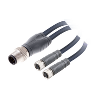 Y-SPLITTER STRAIGHT M12 MALE 4 PINS X (2) STRAIGHT M8 FEMALE 3 PINS, 1 METER BLACK PUR, 24 AWG