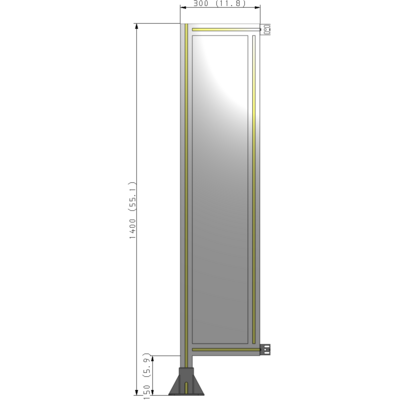 A1-1400-0300-0150-HYPFA SINGLE PANEL-LEG ON LEFT WITH HINGES 1400MM X 300MM  1/4" POLYCARBONATE, FULLY ASSEMBLED