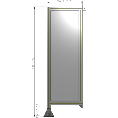 A1-1400-0450-0150-TYPFK SINGLE PANEL-LEG ON LEFT WITH TIE PLATES AND ANGLE 1400MM X 450MM  1/4" POLYCARBONATE, AS A KIT