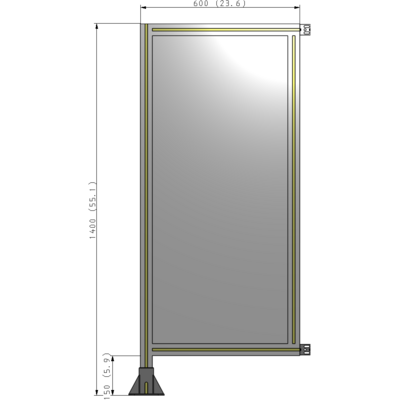 A1-1400-0600-0150-HYPFA SINGLE PANEL-LEG ON LEFT WITH HINGES 1400MM X 600MM  1/4" POLYCARBONATE, ASSEMBLED