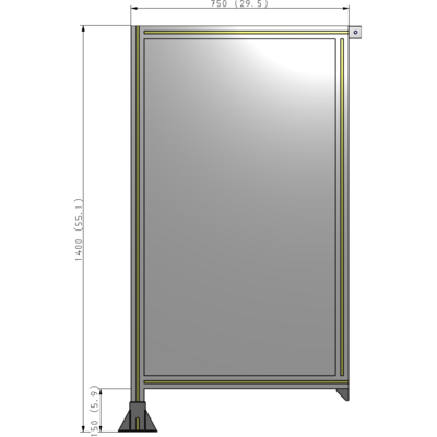A1-1400-0750-0150-TYPFK SINGLE PANEL-LEG ON LEFT WITH TIE PLATES AND ANGLE 1400MM X 750MM  1/4" POLYCARBONATE, AS A KIT