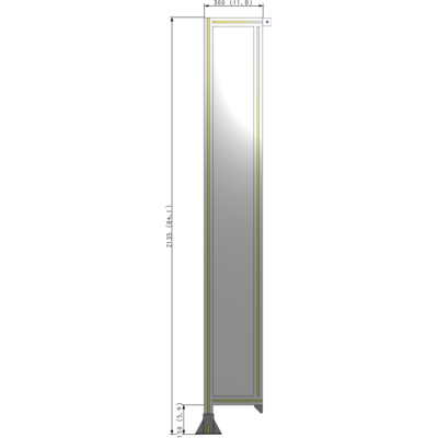 A1-2135-0300-0150-TYPFA SINGLE PANEL-LEG ON LEFT WITH TIE PLATES AND ANGLE 2135MM X 300MM  1/4" POLYCARBONATE, ASSEMBLED