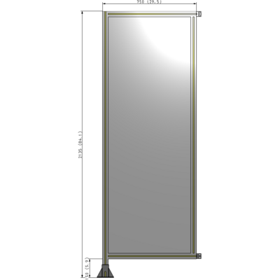 A1-2135-0750-0150-HYPFA SINGLE PANEL-LEG ON LEFT WITH HINGES 2135MM X 750MM  1/4" POLYCARBONATE, ASSEMBLED
