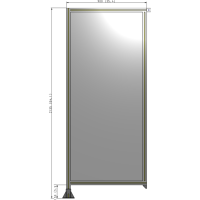 A1-2135-0900-0150-TYPFA SINGLE PANEL-LEG ON LEFT WITH TIE PLATES AND ANGLE 2135MM X 900MM  1/4" POLYCARBONATE, ASSEMBLED