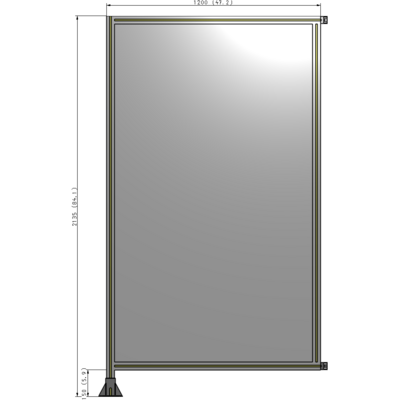 A1-2135-1200-0150-HYPFA SINGLE PANEL-LEG ON LEFT WITH HINGES 2135MM X 1200MM  1/4" POLYCARBONATE, FULLY ASSEMBLED