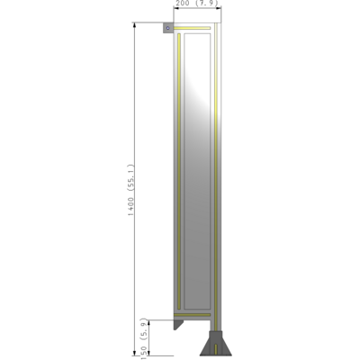 A2-1400-0200-0150-TYPFA SINGLE PANEL-LEG ON RIGHT WITH TIE PLATES AND ANGLE 1400MM X 200MM  1/4" POLYCARBONATE, ASSEMBLED