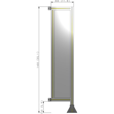 A2-1400-0300-0150-HYPFK SINGLE PANEL-LEG ON RIGHT WITH HINGES 1400MM X 300MM  1/4" POLYCARBONATE, AS A KIT