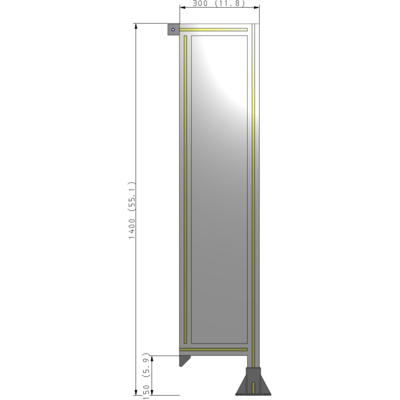 A2-1400-0300-0150-TYPFA SINGLE PANEL-LEG ON RIGHT WITH TIE PLATES AND ANGLE 1400MM X 300MM  1/4" POLYCARBONATE, ASSEMBLED