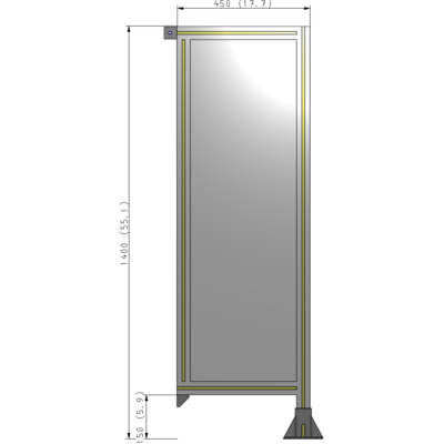 A2-1400-0450-0150-TYPFK SINGLE PANEL-LEG ON RIGHT WITH TIE PLATES AND ANGLE 1400MM X 450MM  1/4" POLYCARBONATE, AS A KIT