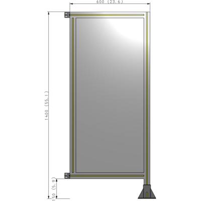 A2-1400-0600-0150-HYPFA SINGLE PANEL-LEG ON RIGHT WITH HINGES 1400MM X 600MM  1/4" POLYCARBONATE, ASSEMBLED