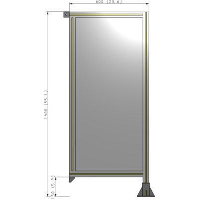 A2-1400-0600-0150-TYPFK SINGLE PANEL-LEG ON RIGHT WITH TIE PLATES AND ANGLE 1400MM X 600MM  1/4" POLYCARBONATE, AS A KIT