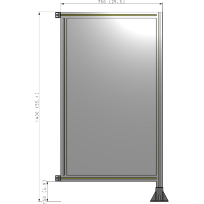 A2-1400-0750-0150-HYPFA SINGLE PANEL-LEG ON RIGHT WITH HINGES 1400MM X 750MM  1/4" POLYCARBONATE, ASSEMBLED