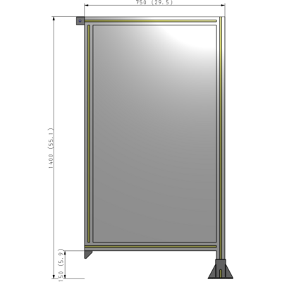 A2-1400-0750-0150-TYPFK SINGLE PANEL-LEG ON RIGHT WITH TIE PLATES AND ANGLE 1400MM X 750MM  1/4" POLYCARBONATE, AS A KIT