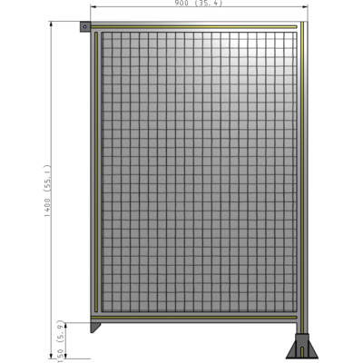 A2-1400-0900-0150-TYMFA SINGLE PANEL-LEG ON RIGHT WITH TIE PLATES AND ANGLE 1400MM X 900MM  1" MESH, FULLY ASSEMBLED
