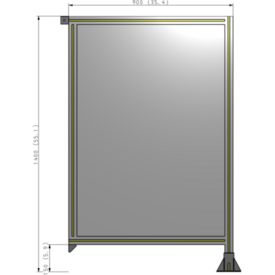 A2-1400-0900-0150-TYPFK SINGLE PANEL-LEG ON RIGHT WITH TIE PLATES AND ANGLE 1400MM X 900MM  1/4" POLYCARBONATE, AS A KIT