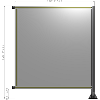 A2-1400-1200-0150-HYPFA SINGLE PANEL-LEG ON RIGHT WITH HINGES 1400MM X 1200MM  1/4" POLYCARBONATE, FULLY ASSEMBLED