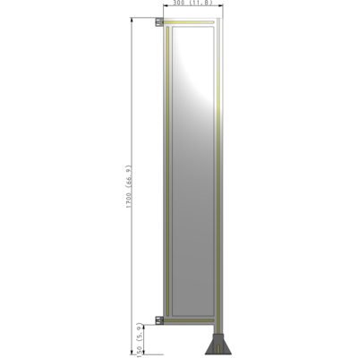 A2-1700-0300-0150-HYPFK SINGLE PANEL-LEG ON RIGHT WITH HINGES 1700MM X 300MM  1/4" POLYCARBONATE, AS A KIT