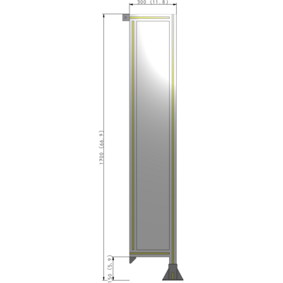 A2-1700-0300-0150-TYPFK SINGLE PANEL-LEG ON RIGHT WITH TIE PLATES AND ANGLE 1700MM X 300MM  1/4" POLYCARBONATE, AS A KIT